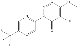 Molecular Structure of 89570-61-6 (3(2H)-Pyridazinone,4-chloro-5-methoxy-2-[5-(trifluoromethyl)-2-pyridinyl]-)